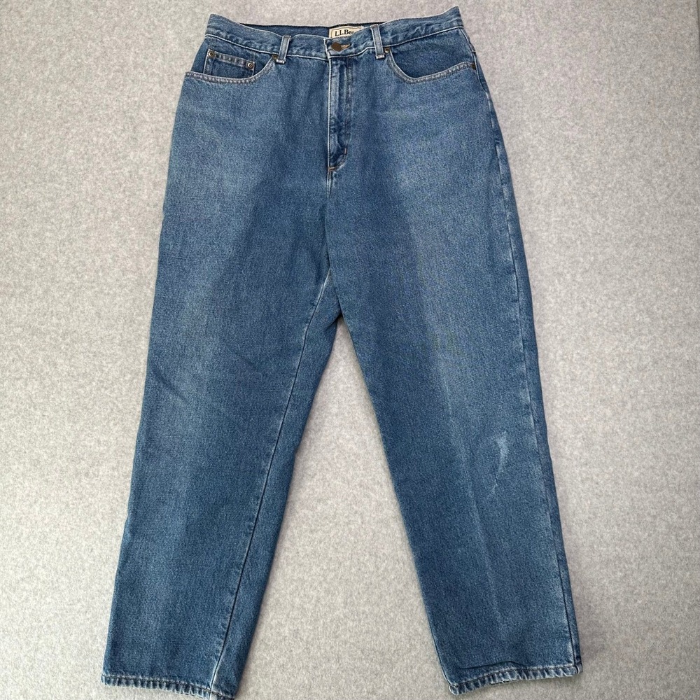 VTG L.L.Bean Original Fit Relaxed Flannel Plaid Lined Jeans Womens 16 Reg Faded‎